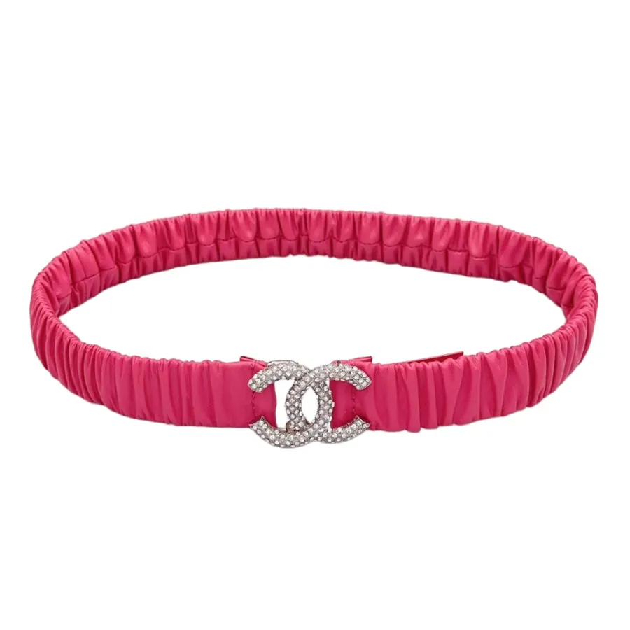 Chanel Women's CC Various Buckles Belt In Pink Lambskin With Gold/Silver Hardware 30mm