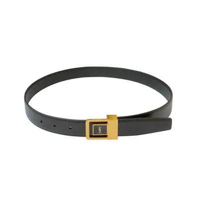 Saint Laurent LA 66 Buckle Belt In Black Calfskin With Gold Hardware 30mm