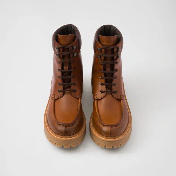 PRADA Lace-up ankle boots in cognac leather - Image 3