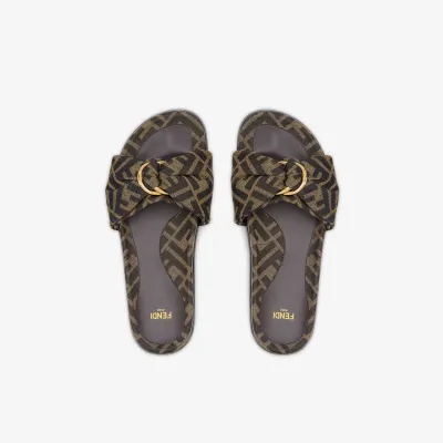 FENDI Brown FF jacquard sandals slippers