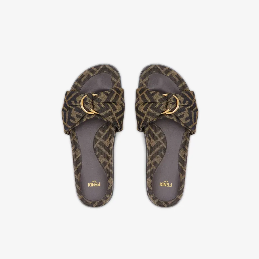 FENDI Brown FF jacquard sandals slippers