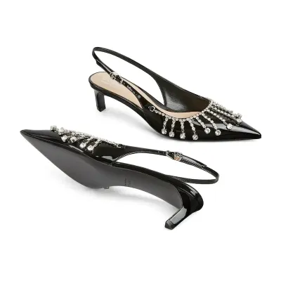 Gucci black pointed heels crystal high heels shoes Rear lace up high heels