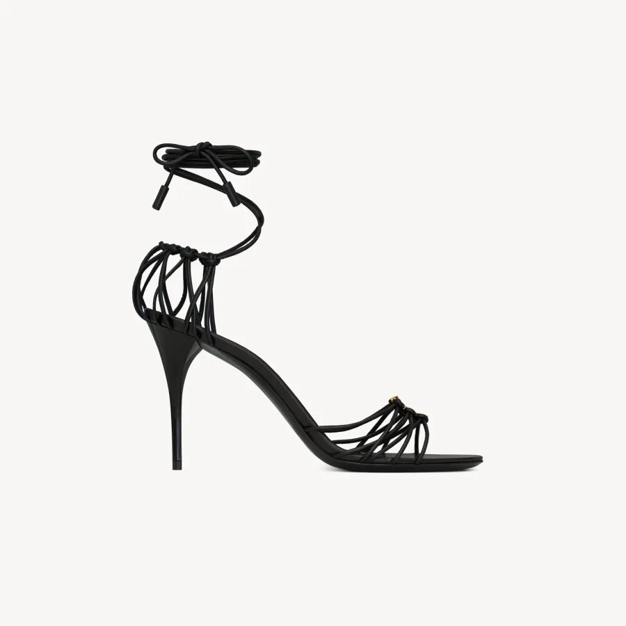 Yves Saint Laurent Black Sleek leather sandals with high heels