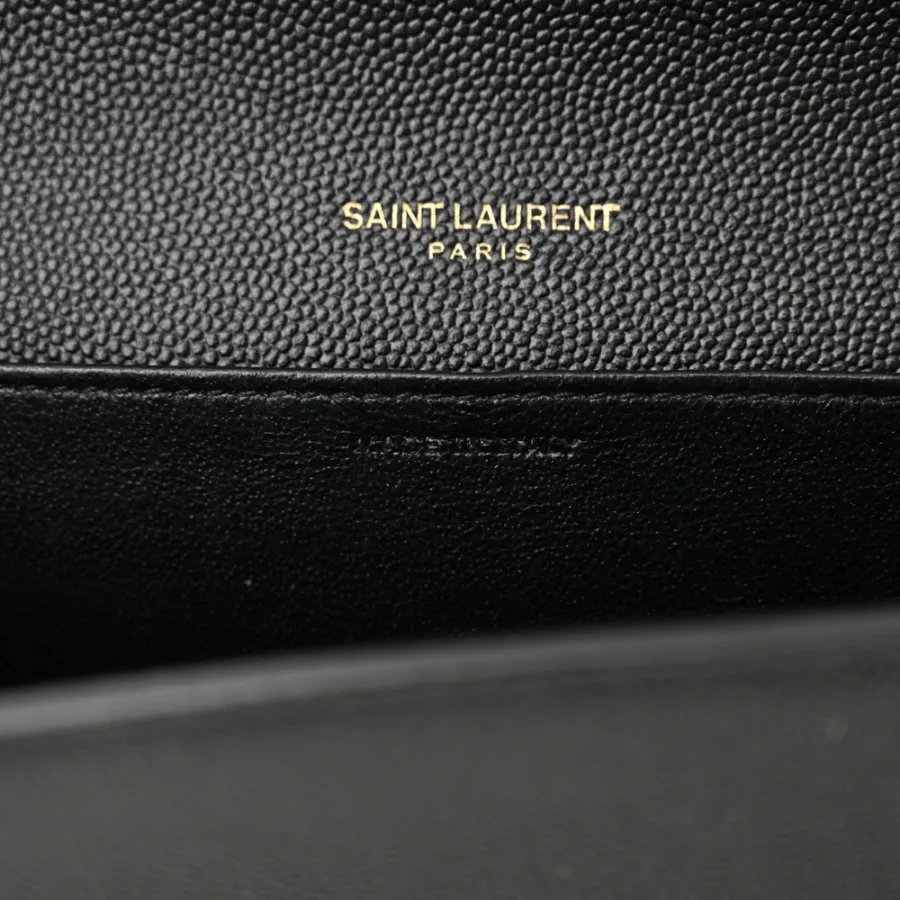 Saint Laurent Small Uptown Chain Wallet Black Grain De Poudre Leather Gold Hardware