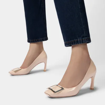 Roger Vivier Trompette Pumps High Heels In Pink Patent Leather With Metal Buckle (Heel Height 7cm)