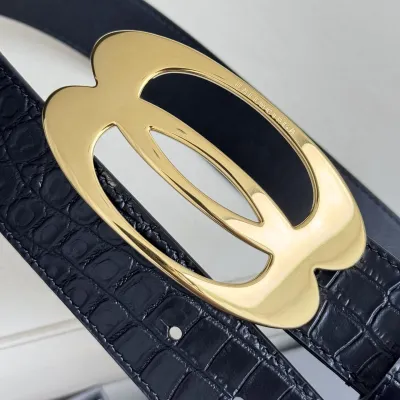 Balenciaga Men's Unity Belt In Black Embossed Crocodile Calfskin With Gold/Silver Hardware 35mm