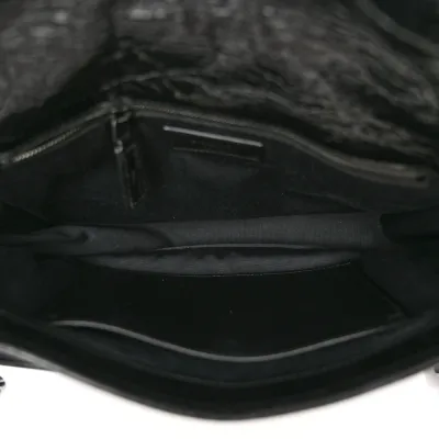 Saint Laurent Medium Niki Chain Satchel Black Crinkled Monogram Calfskin Matelasse Leather Black Hardware