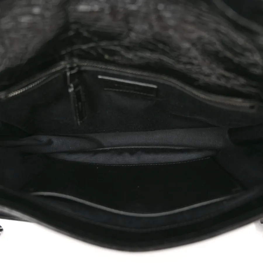 Saint Laurent Medium Niki Chain Satchel Black Crinkled Monogram Calfskin Matelasse Leather Black Hardware