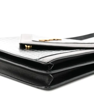 Saint Laurent Medium Gaby Satchel Black Embossed Calfskin & Crocodile Leather Aged Gold Hardware