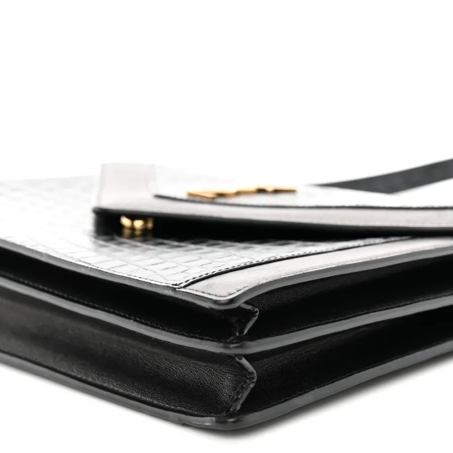 Saint Laurent Medium Gaby Satchel Black Embossed Calfskin & Crocodile Leather Aged Gold Hardware