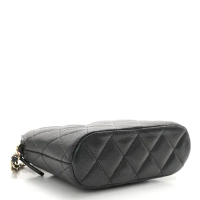 Chanel Classic Clutch With Chain Small Black Quilted Caviar Leather Light Gold Hardware