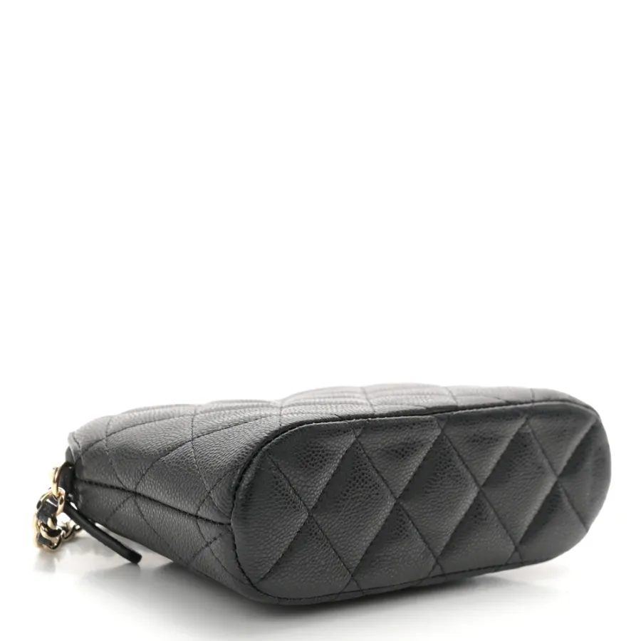 Chanel Classic Clutch With Chain Small Black Quilted Caviar Leather Light Gold Hardware