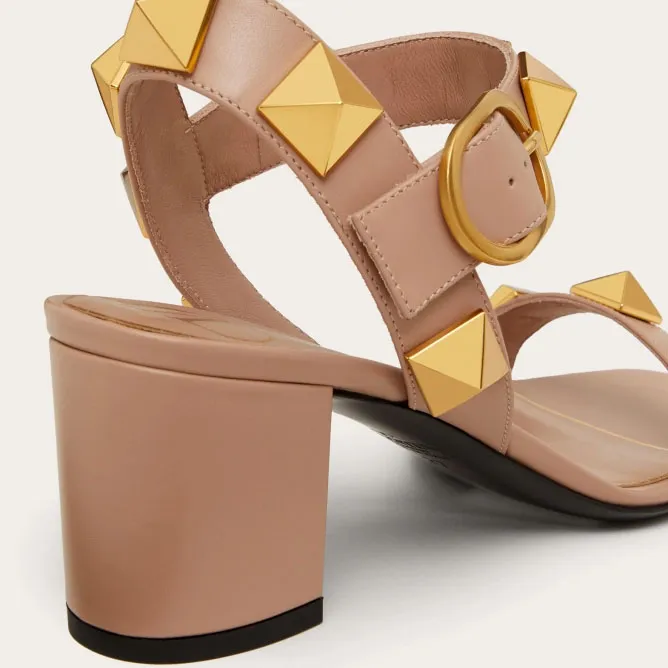 VALENTINO Rivet calfskin platform sandals (heel height 6cm)
