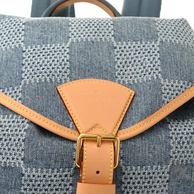 Louis Vuitton Montsouris Backpack MM Bleu Damier Denim 3D Gold Hardware