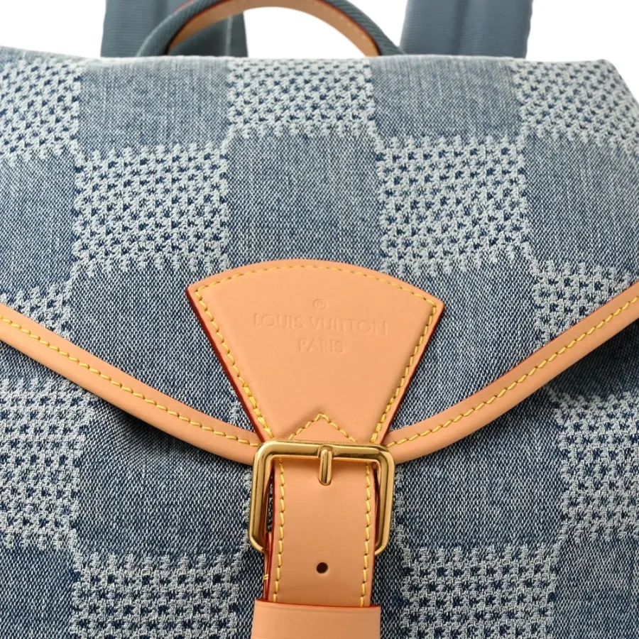 Louis Vuitton Montsouris Backpack MM Bleu Damier Denim 3D Gold Hardware