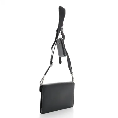 Prada Mini Envelope Bag Black Saffiano & City Calf Leather Silver Hardware