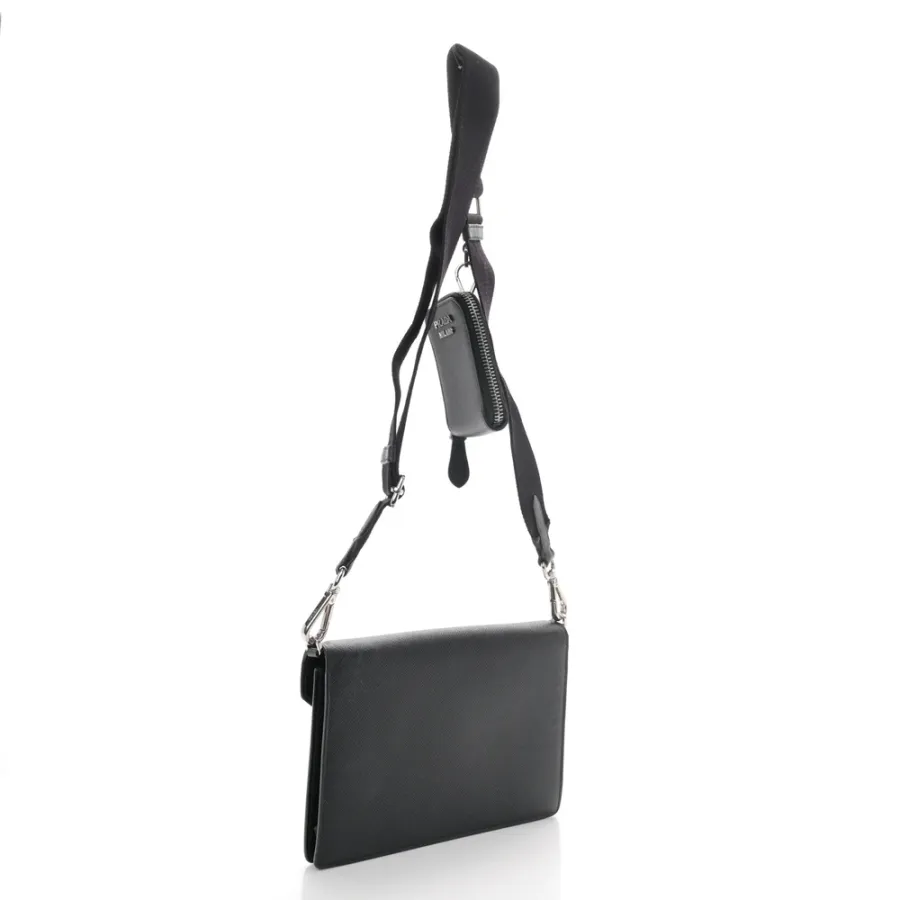 Prada Mini Envelope Bag Black Saffiano & City Calf Leather Silver Hardware