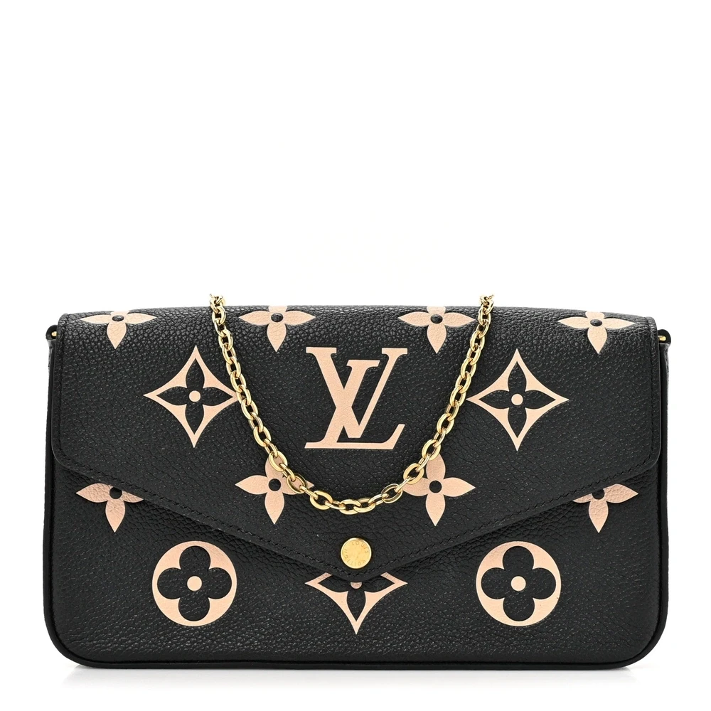 Louis Vuitton Felicie Pochette PM Preto/Bege Monograma Gigante Empreinte Couro Hardware Dourado