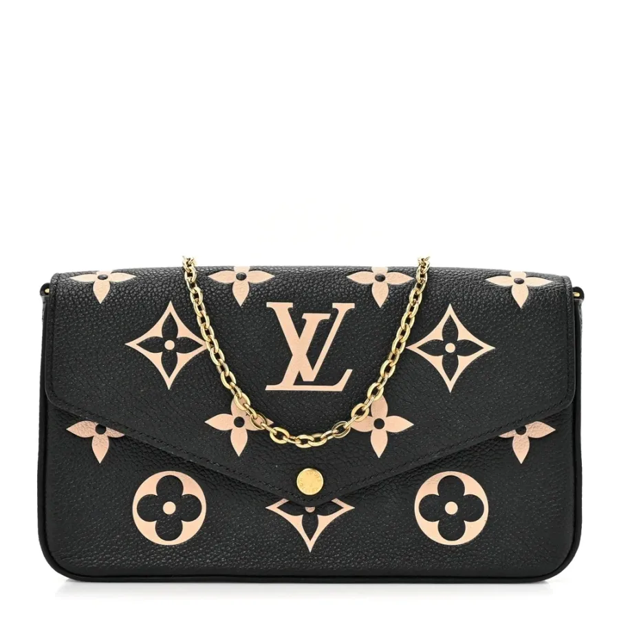 Louis Vuitton Felicie Pochette PM Black/Beige Giant Monogram Empreinte Leather Gold Hardware