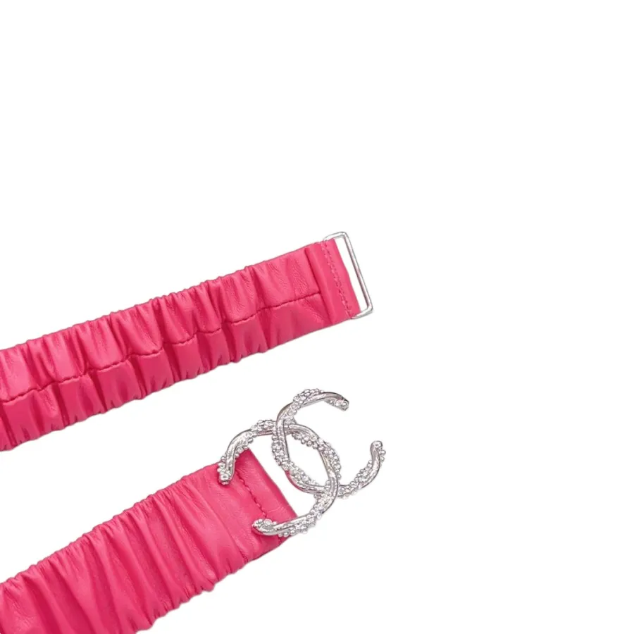 Chanel Women's CC Various Buckles Belt In Pink Lambskin With Gold/Silver Hardware 30mm