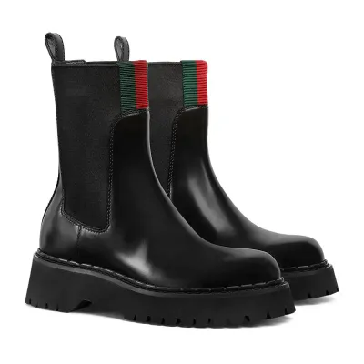 Gucci black webbing woven short boots