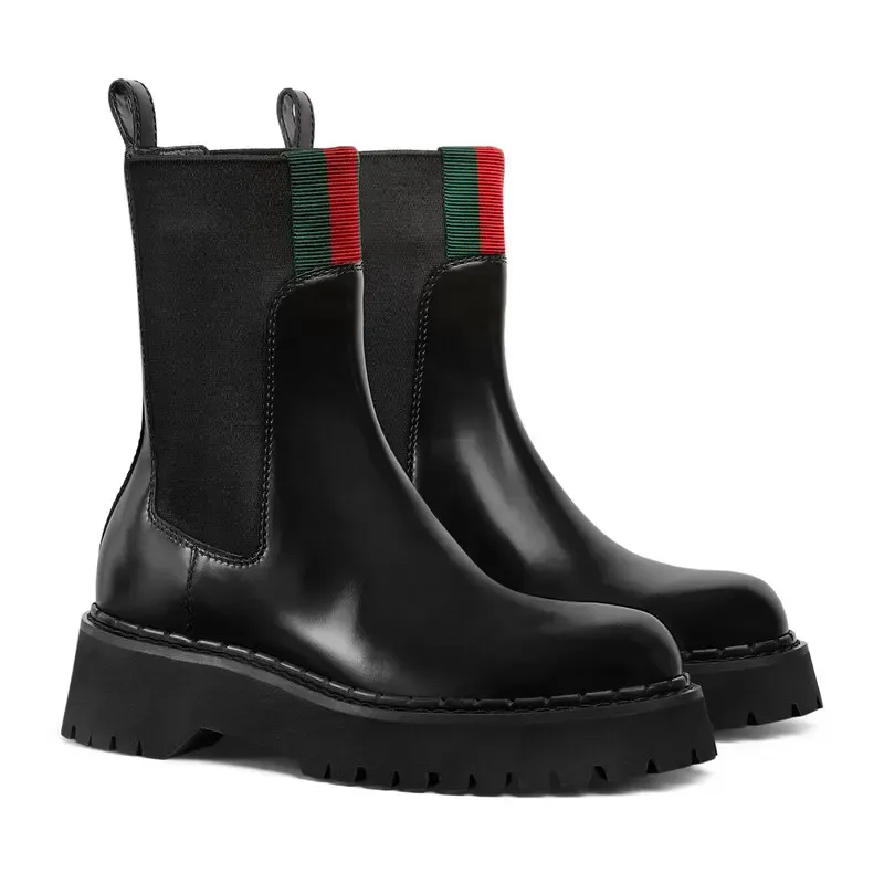 Gucci black webbing woven short boots