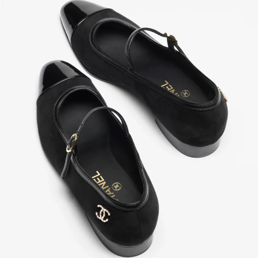 Chanel suede, varnished calfskin Black Mary Jane Shoes