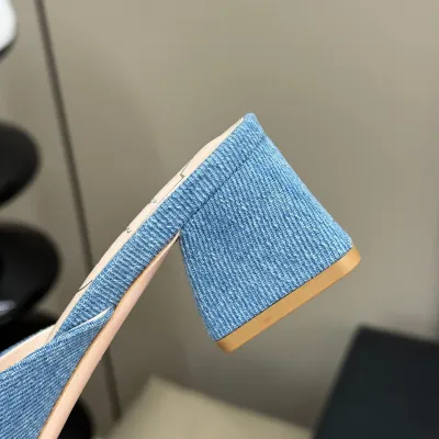 Roger Vivier Très Vivier Mules High Heels In Blue Denim With Crystal Buckle (Heel Height 3.5cm)