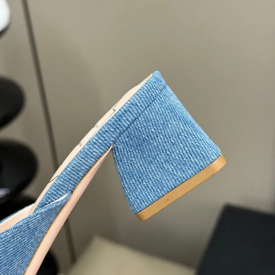 Roger Vivier Très Vivier Mules High Heels In Blue Denim With Crystal Buckle (Heel Height 3.5cm)