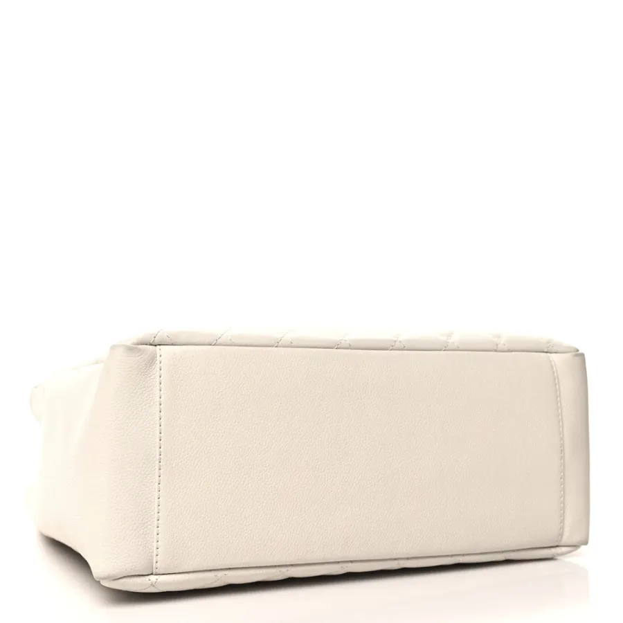 Chanel Grand Shopping Tote (GST) Large White Quilted Caviar Leather Silver Hardware