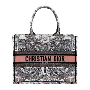 Dior Medium Book Tote White Pastel Pink Butterfly Around The World Embroidered Canvas