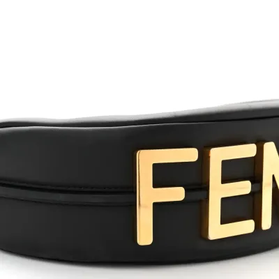 Fendi Small Fendigraphy Hobo Bag Black Matte Grace Vitello Leather Gold Hardware