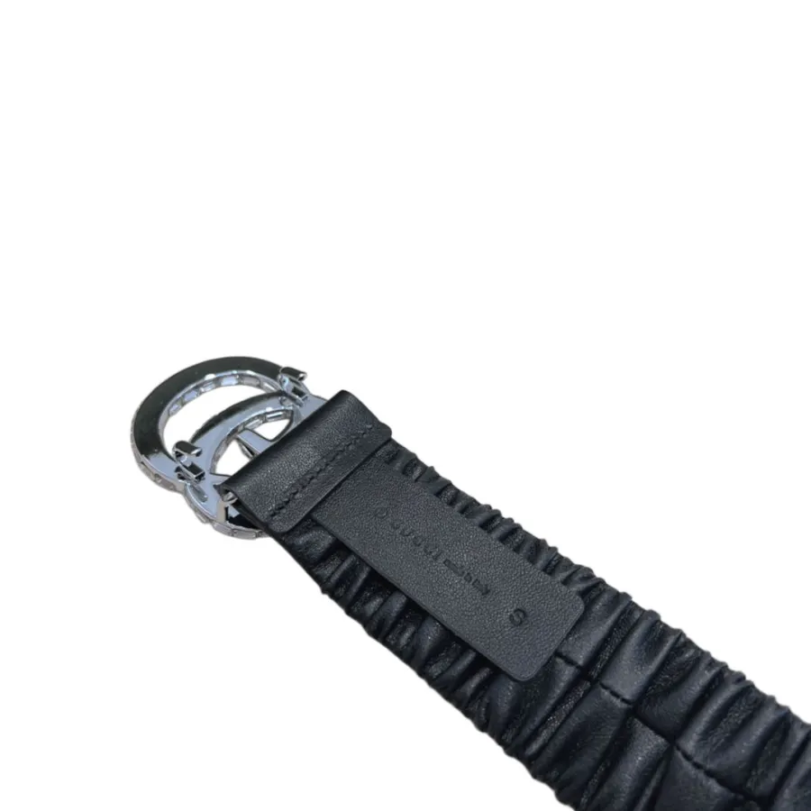 Gucci Women's GG Buckle With Crystals Elastic Belt In Black Calfskin With Silver Hardware 30mm/40mm