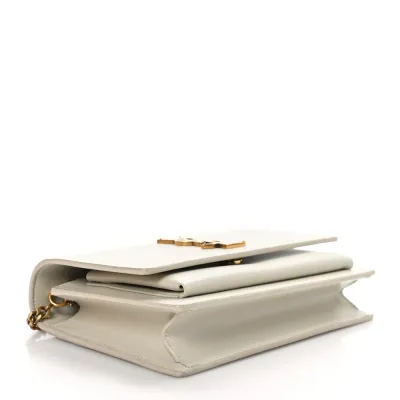 Saint Laurent Small Sunset Chain Wallet Crema Soft Monogram Calfskin Leather Gold Hardware