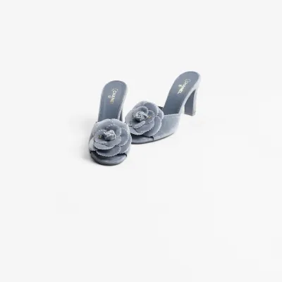 Chanel Grey velvet sandals High heeled slippers