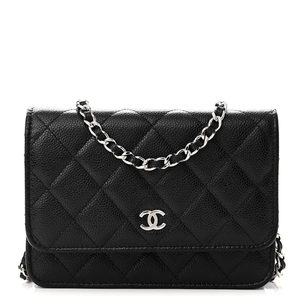 Chanel WOC Mini Preto Acolchoado em Couro Caviar