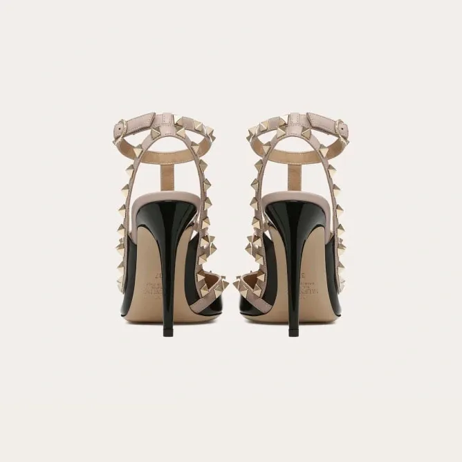 VALENTINO Patent leather lace-up rivet heels