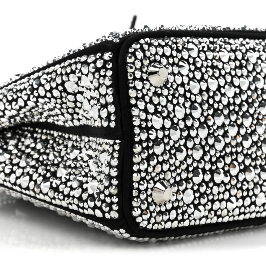 Prada Mini Galleria Double Zip Tote Black Metal Satin & Crystal Silver Hardware