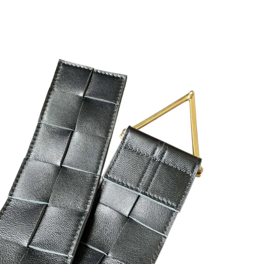 Bottega Veneta Women's Triangle Buckle Maxi Intrecciato Belt In Black/Coffee/Blue/White Calfskin With Gold/Silver Hardware 60mm