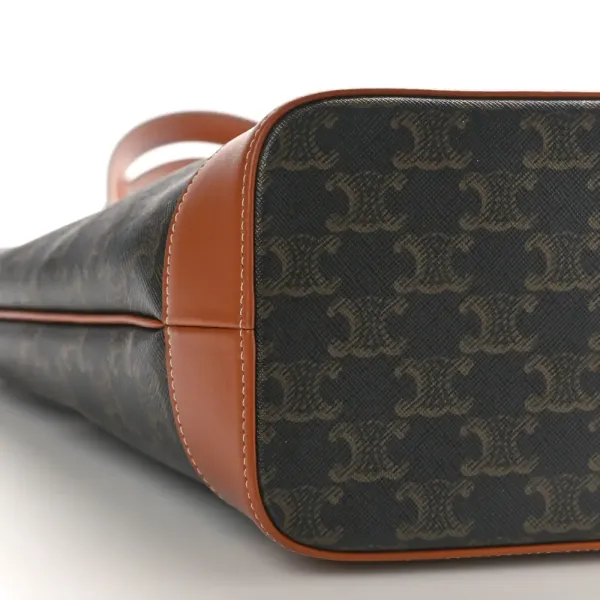 Celine Small Cabas Bag Tan Triomphe Canvas & Calfskin Leather Gold Hardware - Image 4