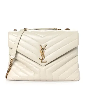 Saint Laurent Medium Loulou Chain Satchel Crema Soft Y-Quilted Monogram Calfskin Leather Silver Hardware