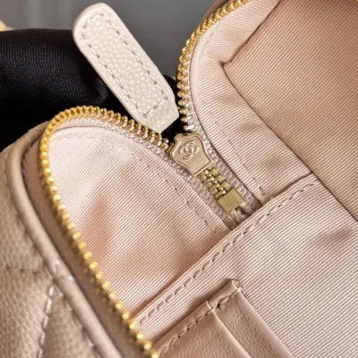 Chanel Apricot color / Yellow / Pink / white / Grey / Black  Quilted Caviar Leather handle makeup bag handbag