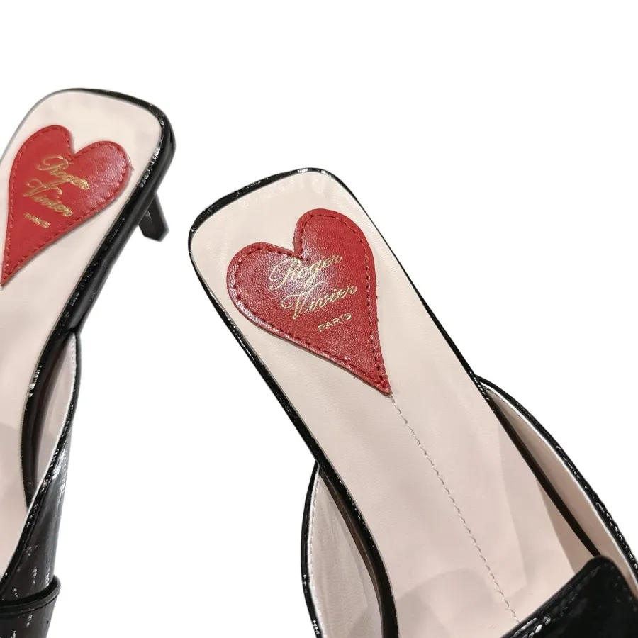 Roger Vivier Viv' Canard Mules Sandals In Black Patent Leather With Lacquered Metal Buckle (Heel Height 5.5cm)