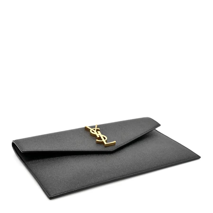 Saint Laurent Medium Uptown Pouch Black Grain De Poudre Leather Gold Hardware