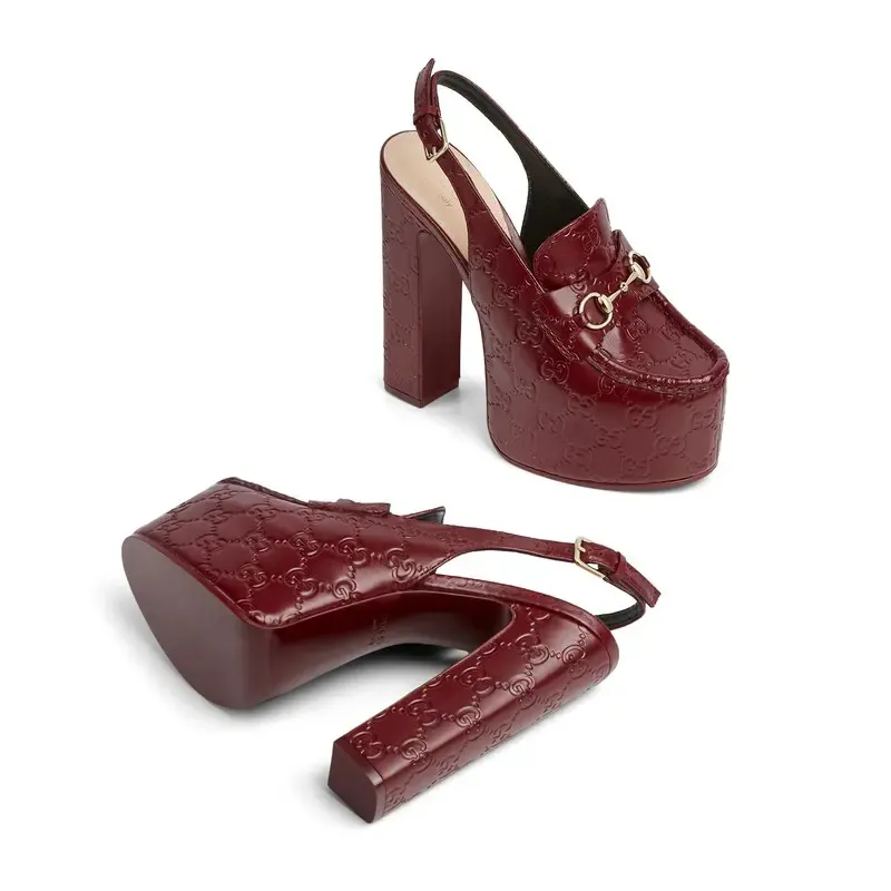 Gucci red thick soled rear lace up high heels