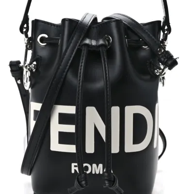 Fendi Mini F is Fendi Logo Embossed Mon Tresor Bucket Bag Black King Vitello Leather Silver Hardware