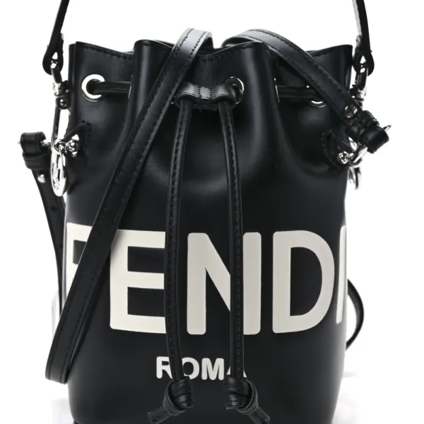 Fendi Mini F is Fendi Logo Embossed Mon Tresor Bucket Bag Black King Vitello Leather Silver Hardware - Image 2