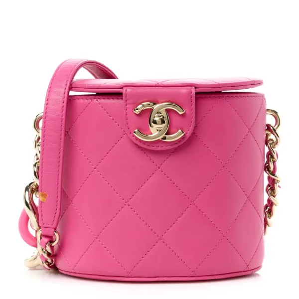 Chanel Elegant Chain Vanity Case Small Dark Pink Quilted Lambskin Leather & Resin Aged Gold Hardware