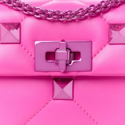 Valentino Garavani Small Roman Stud Shoulder Bag Pink PP Lacquer Monochrome Nappa Leather Incognito Hardware