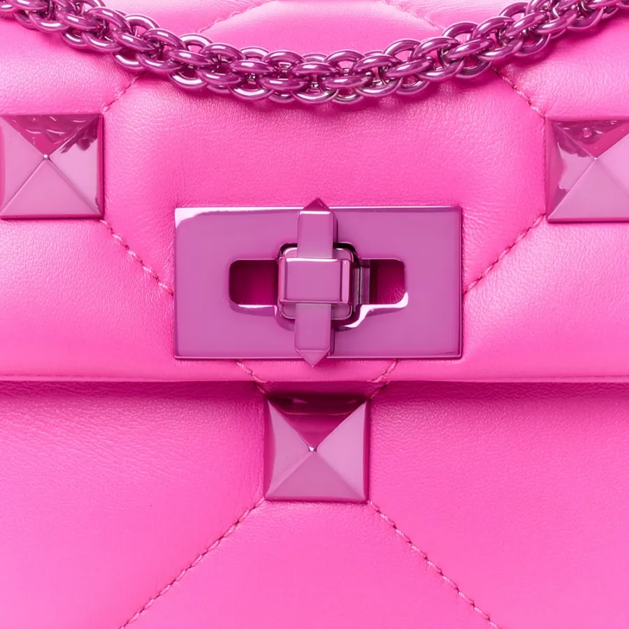 Valentino Garavani Small Roman Stud Shoulder Bag Pink PP Lacquer Monochrome Nappa Leather Incognito Hardware